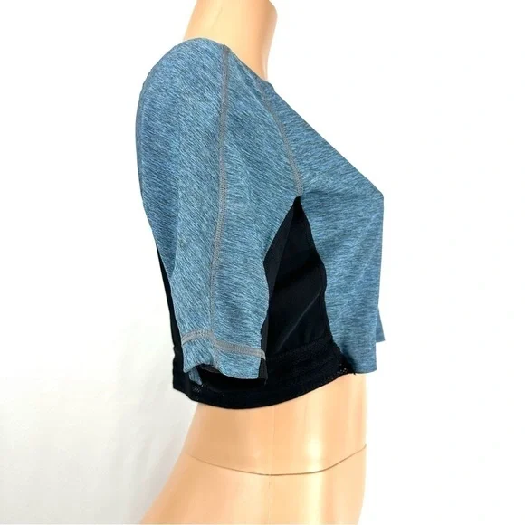 Adidas Women’s Sz L Heathered Blue Activewear Stretchy Cropped Top Mesh Back Tee - Picture 7 of 12